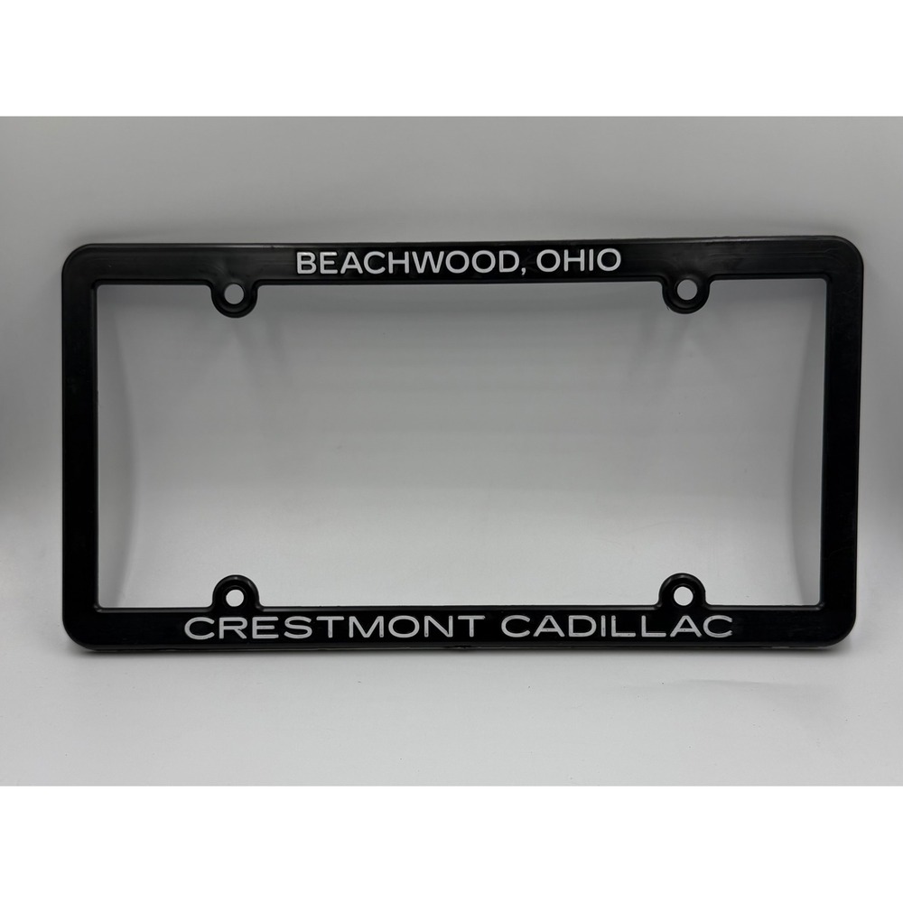 Crestmont Cadillac Beachwood Ohio License Plate Frame Black Plastic Dealership
